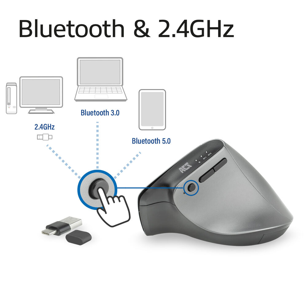Wireless Ergonomic Mouse with Bluetooth and USB-C/USB-A