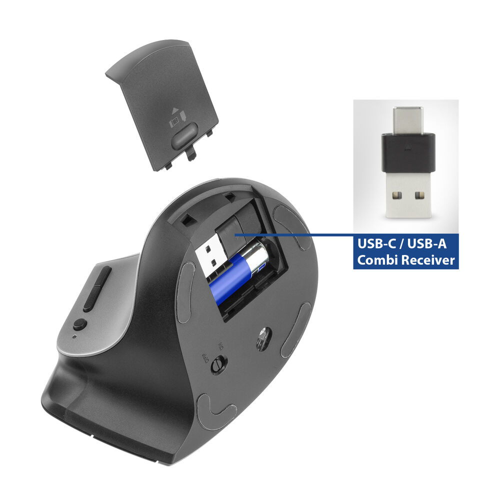 Wireless Ergonomic Mouse with Bluetooth and USB-C/USB-A