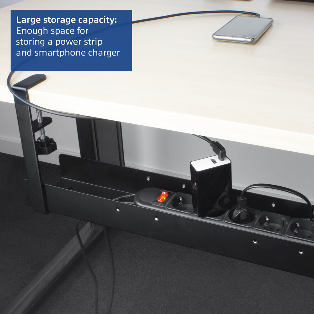 Under Desk Extendable Cable Management Tray With Clamp Mount