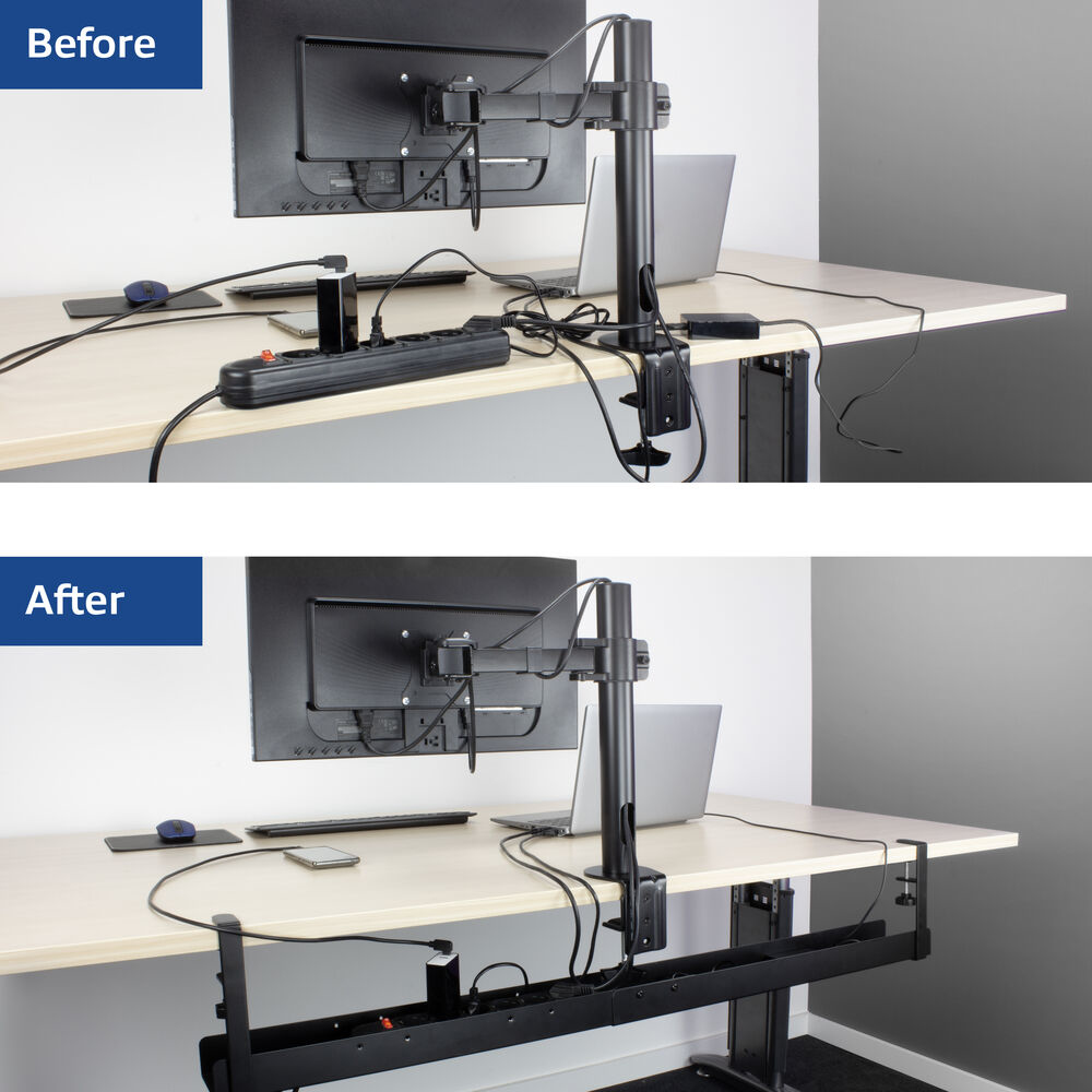 Under Desk Extendable Cable Management Tray With Clamp Mount