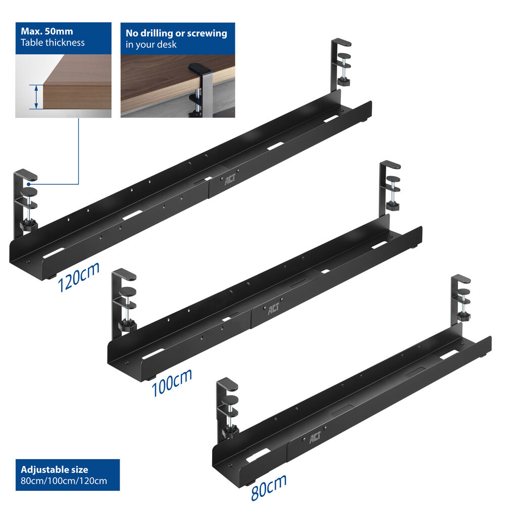 Under Desk Extendable Cable Management Tray With Clamp Mount