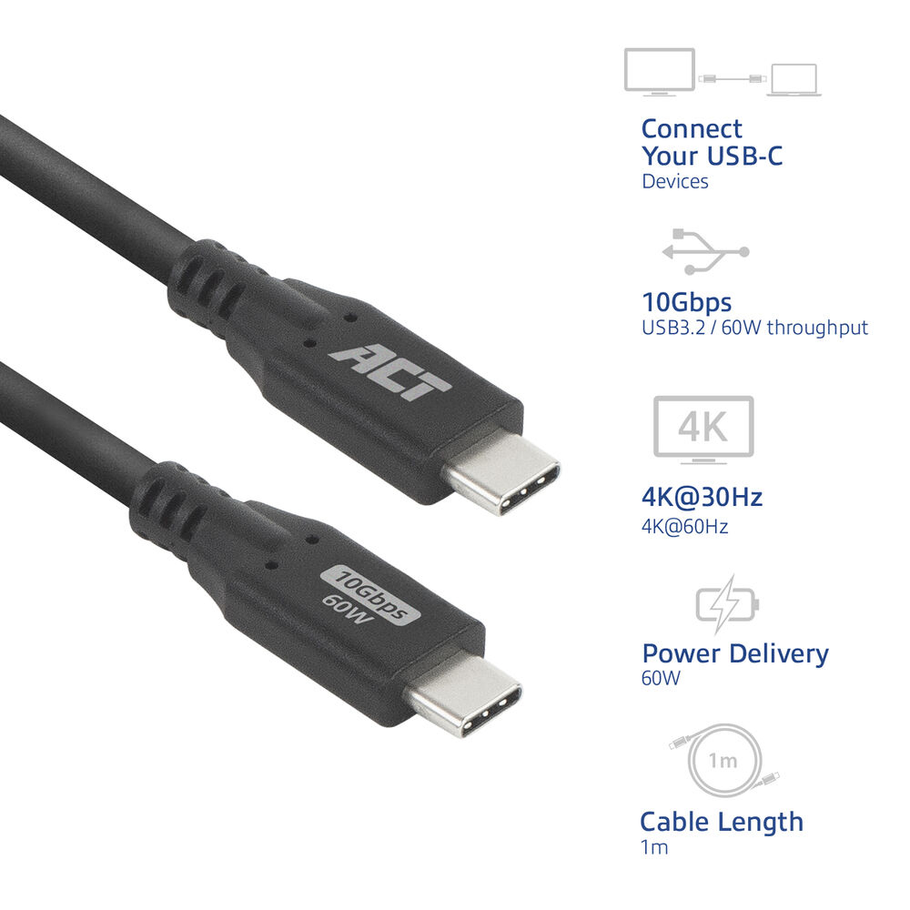 USB-C 3.0 10Gbps 60W Cable - M/M - 1m