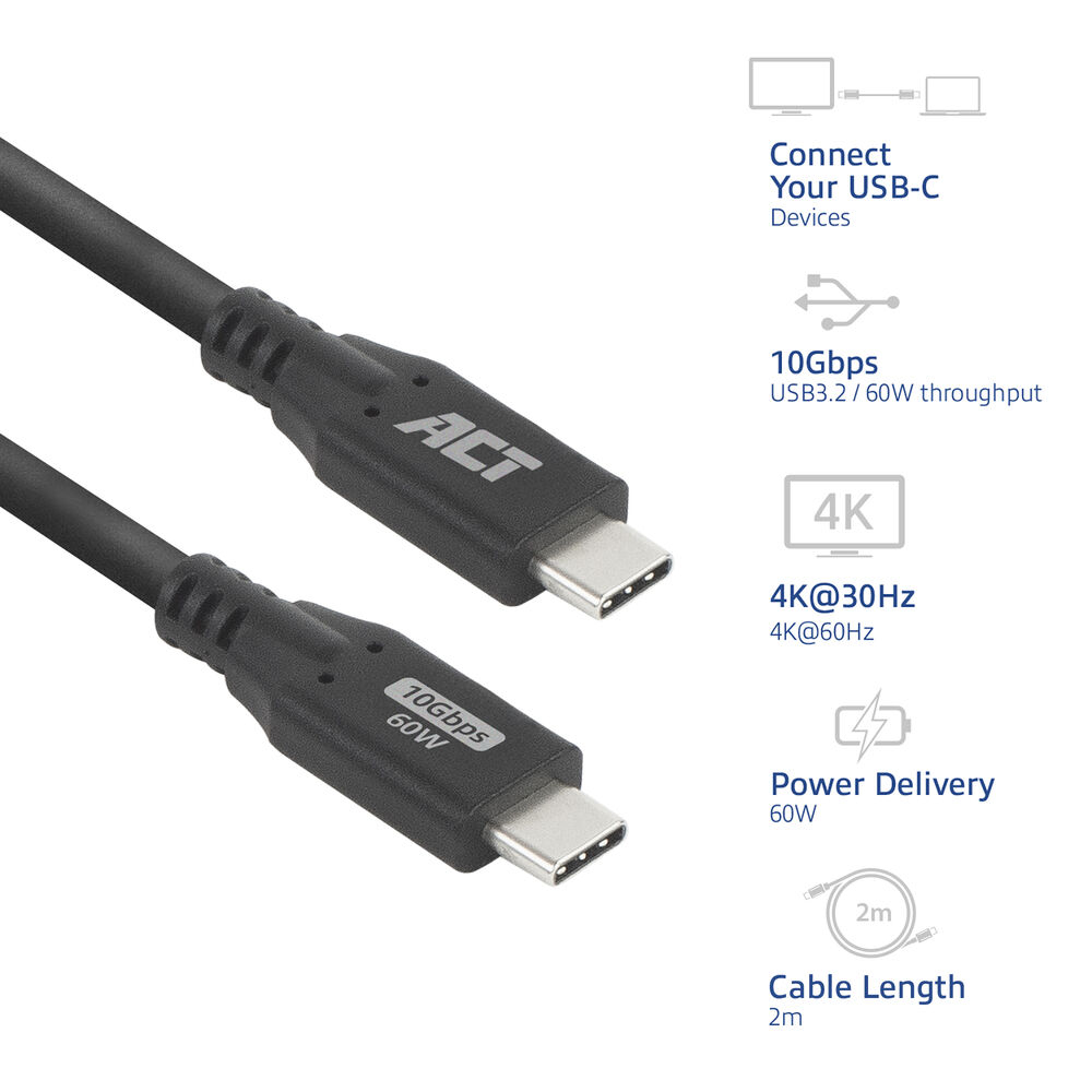 USB-C 3.0 10Gbps 60W Cable - M/M - 2m