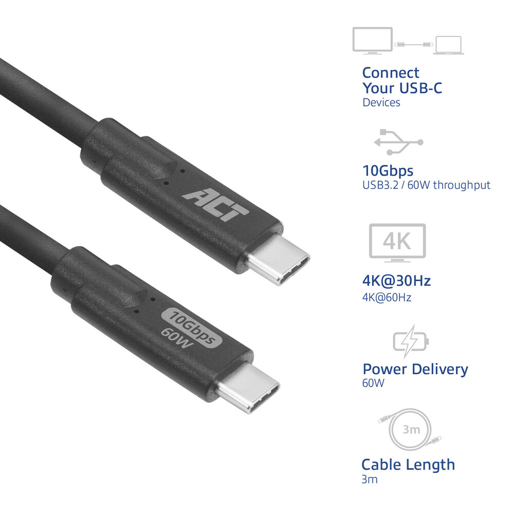 USB-C 3.0 10Gbps 60W Cable - M/M - 3m