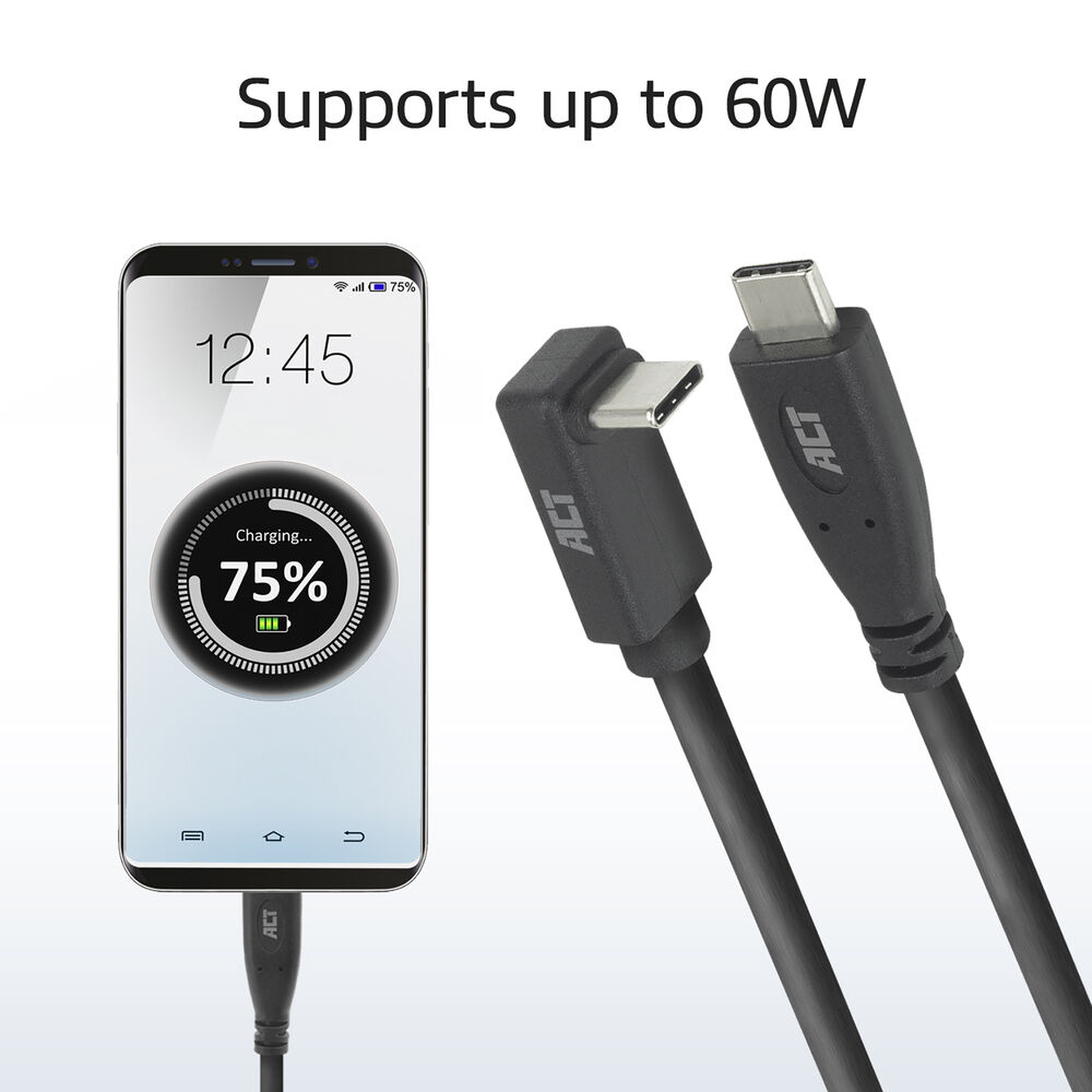 USB 3.0 10Gbps 60W USB Type-C (straight) to USB Type-C (up/down angled) Cable 50cm