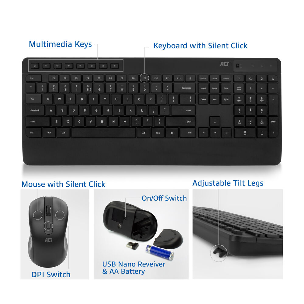 Wireless Keyboard And Mouse Bundle (qwerty), Silent Click, Eco-friendly