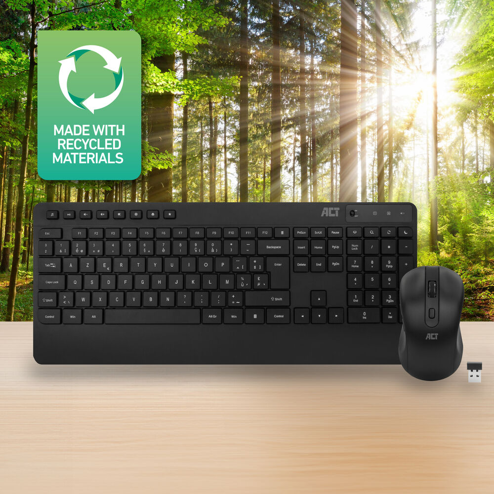Wireless Keyboard And Mouse Bundle (azerty) Silent Click Eco-friendly Made From Recycled Materials