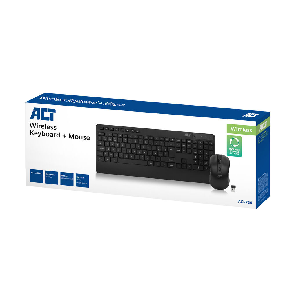 Wireless Keyboard And Mouse Bundle (azerty) Silent Click Eco-friendly Made From Recycled Materials