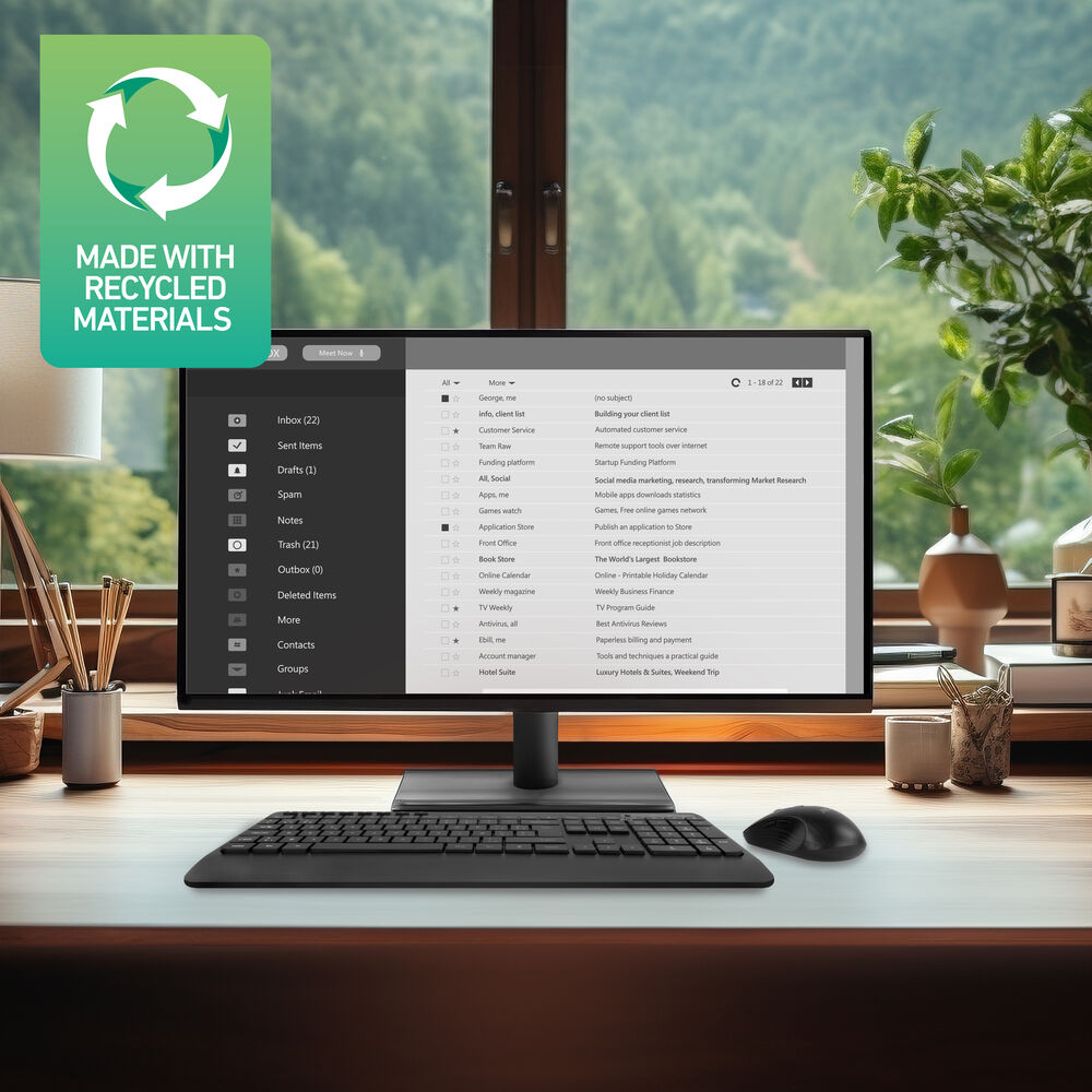 Wireless Keyboard And Mouse Bundle (azerty) Silent Click Eco-friendly Made From Recycled Materials