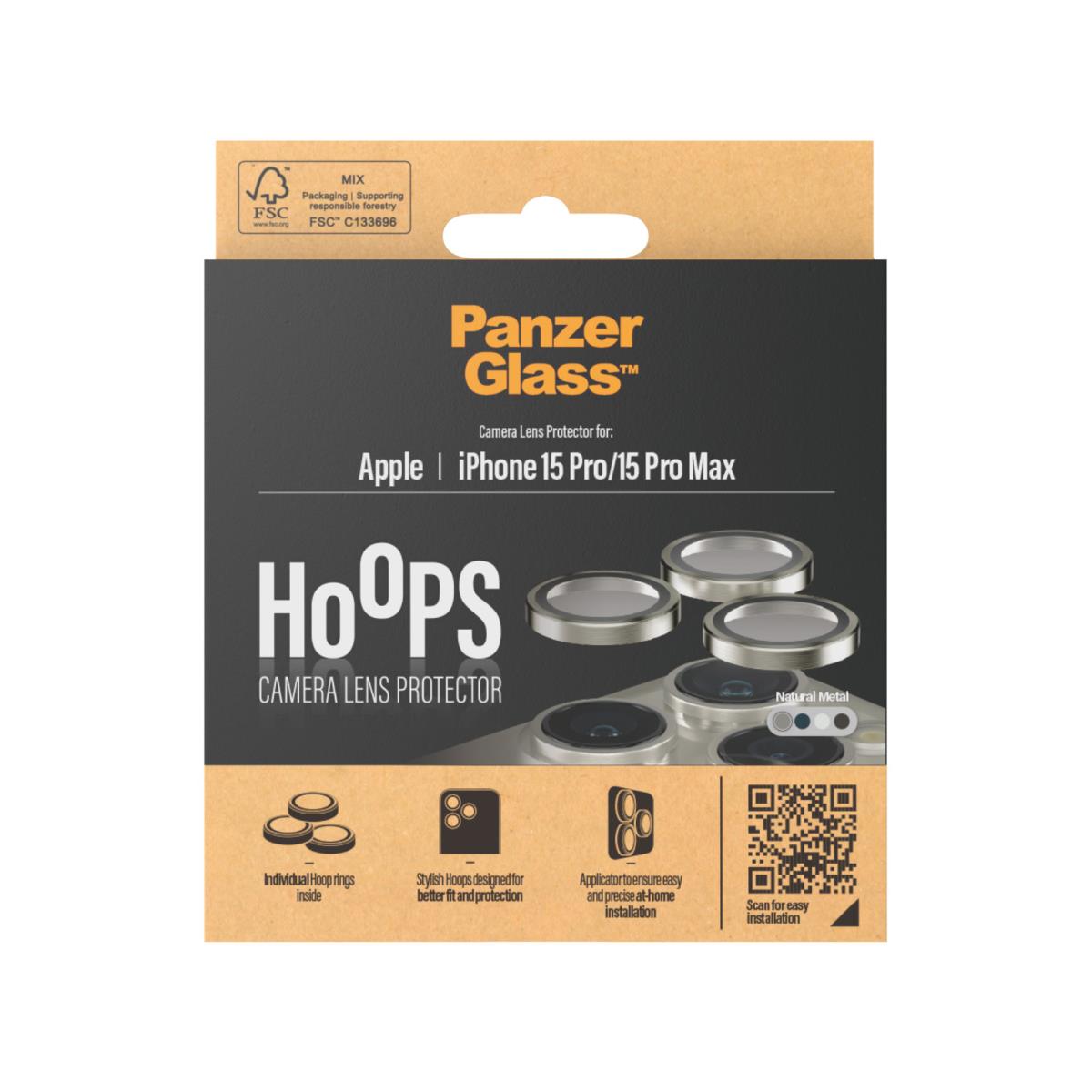 Hoops Camera Lens Protector iPhone 15 Pro and 15 Pro Max Natural Metal