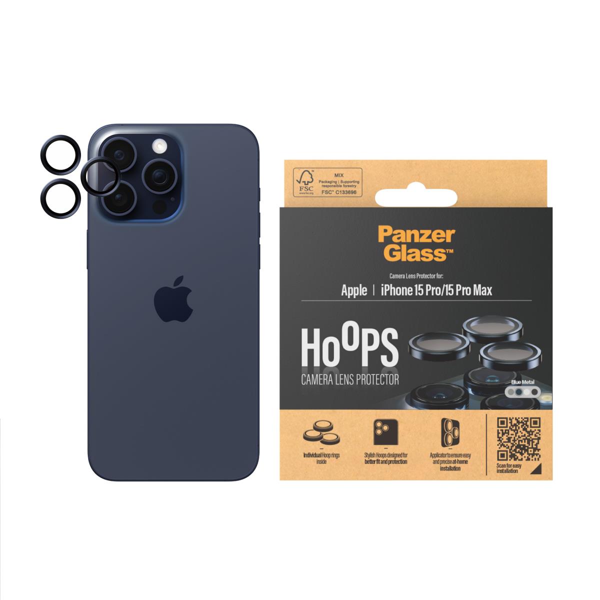 Hoops Camera Lens Protector iPhone 15 Pro and 15 Pro Max Blue Metal