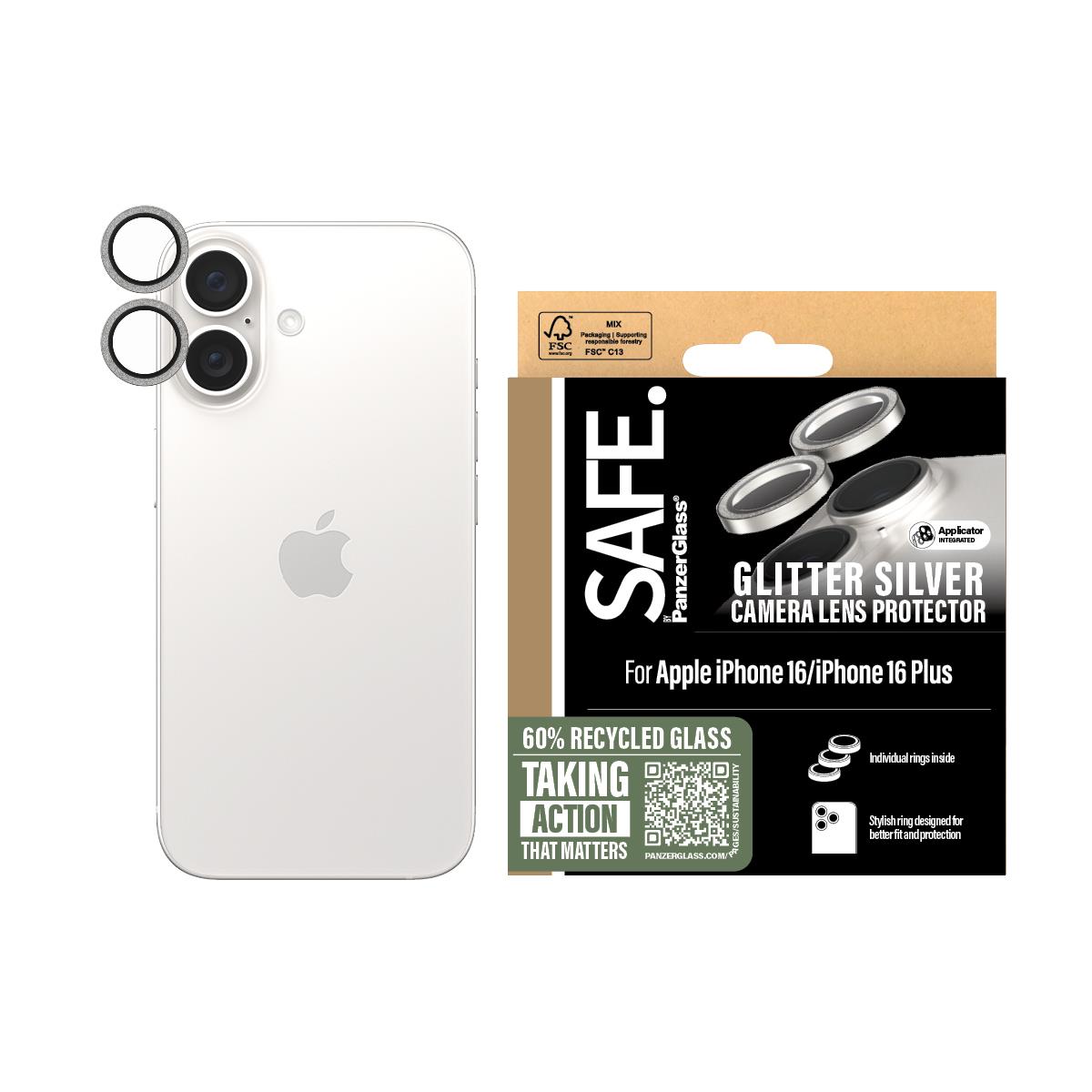 Camera Lens Protector Glitter Silver iPhone 16 6.1/6.7In