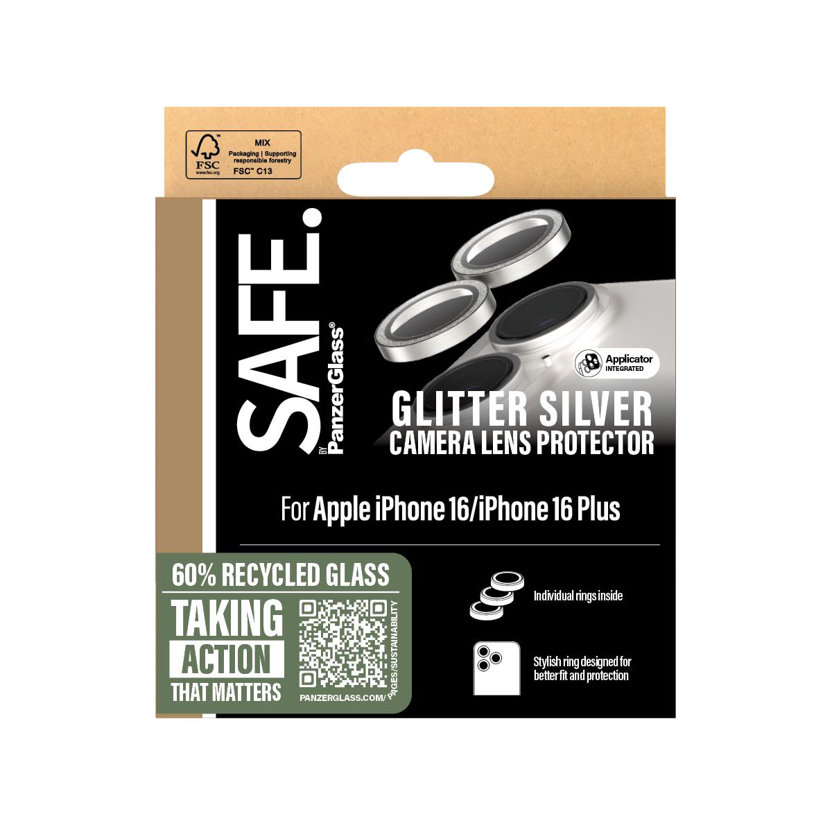 Camera Lens Protector Glitter Silver iPhone 16 6.1/6.7In