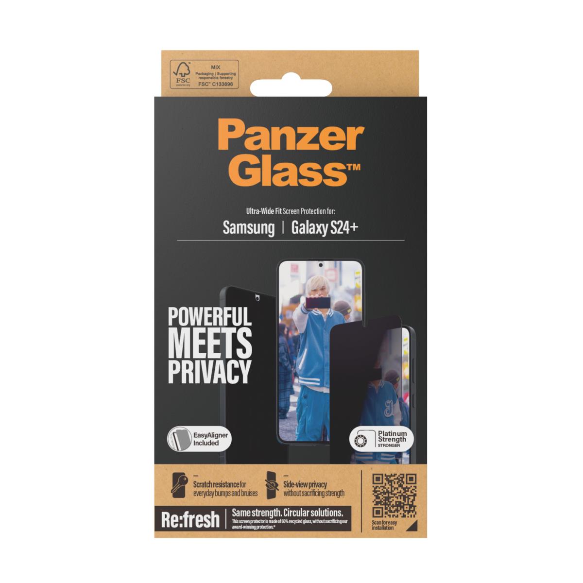 Privacy Screen Protector - Ultra Wide Fit Glass - Clear - For Samsung Galaxy S24 Plus