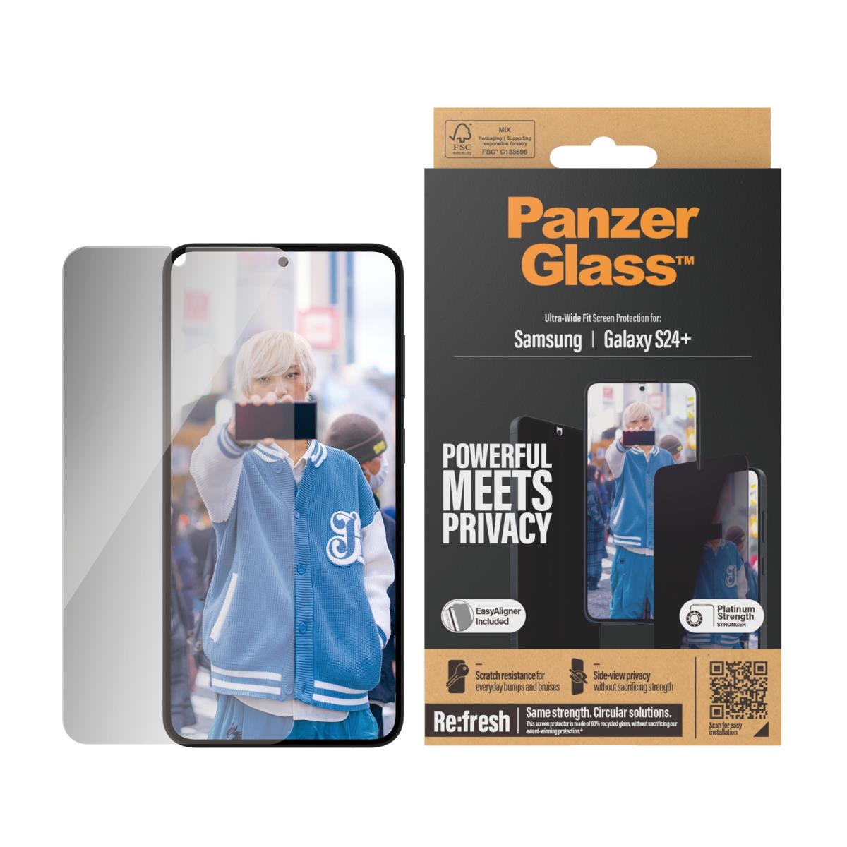 Privacy Screen Protector - Ultra Wide Fit Glass - Clear - For Samsung Galaxy S24 Plus