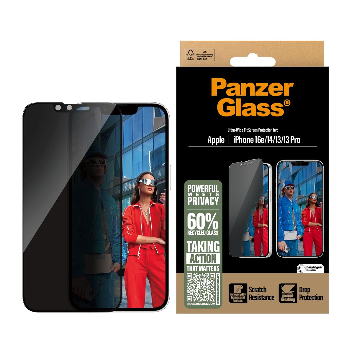 Privacy Screen Protector - Ultra-Wide Fit Glass - Clear - for iPhone 16e/14/13/13 Pro
