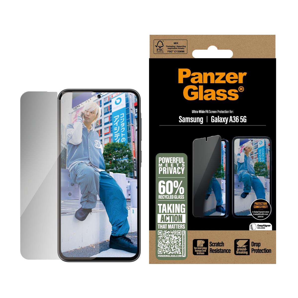 Privacy Screen Protector - Ultra-Wide Fit Glass - Clear - for Samsung Galaxy A36 5G