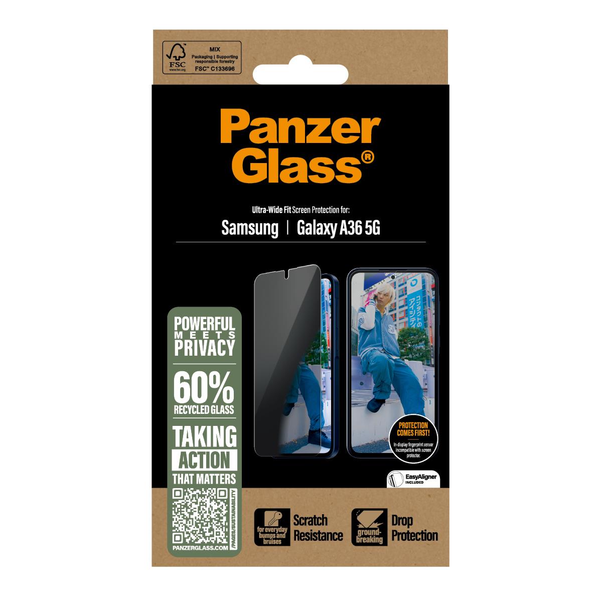 Privacy Screen Protector - Ultra-Wide Fit Glass - Clear - for Samsung Galaxy A36 5G