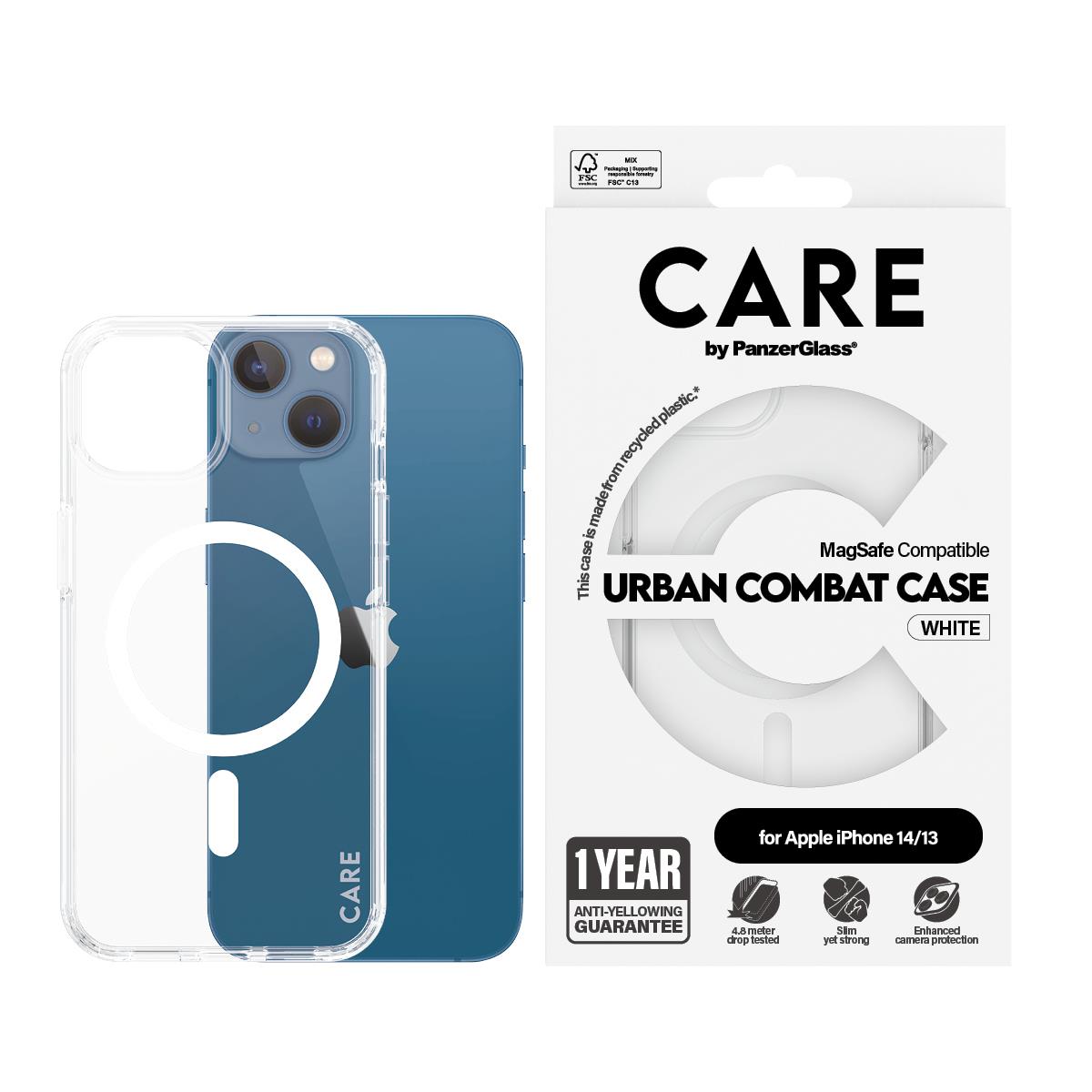 CARE by PanzerGlass Flagship Case Transparent Urban Combat w. White MagSafe iPhone 14/13