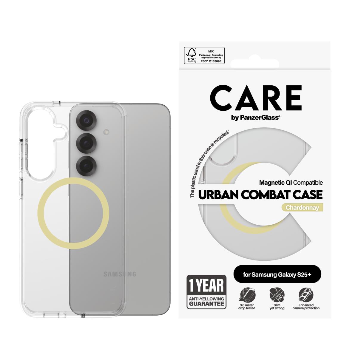 CARE by PanzerGlass Flagship Case Transparent Urban Combat with Color1 QI Compatible Samsung S25 Plu
