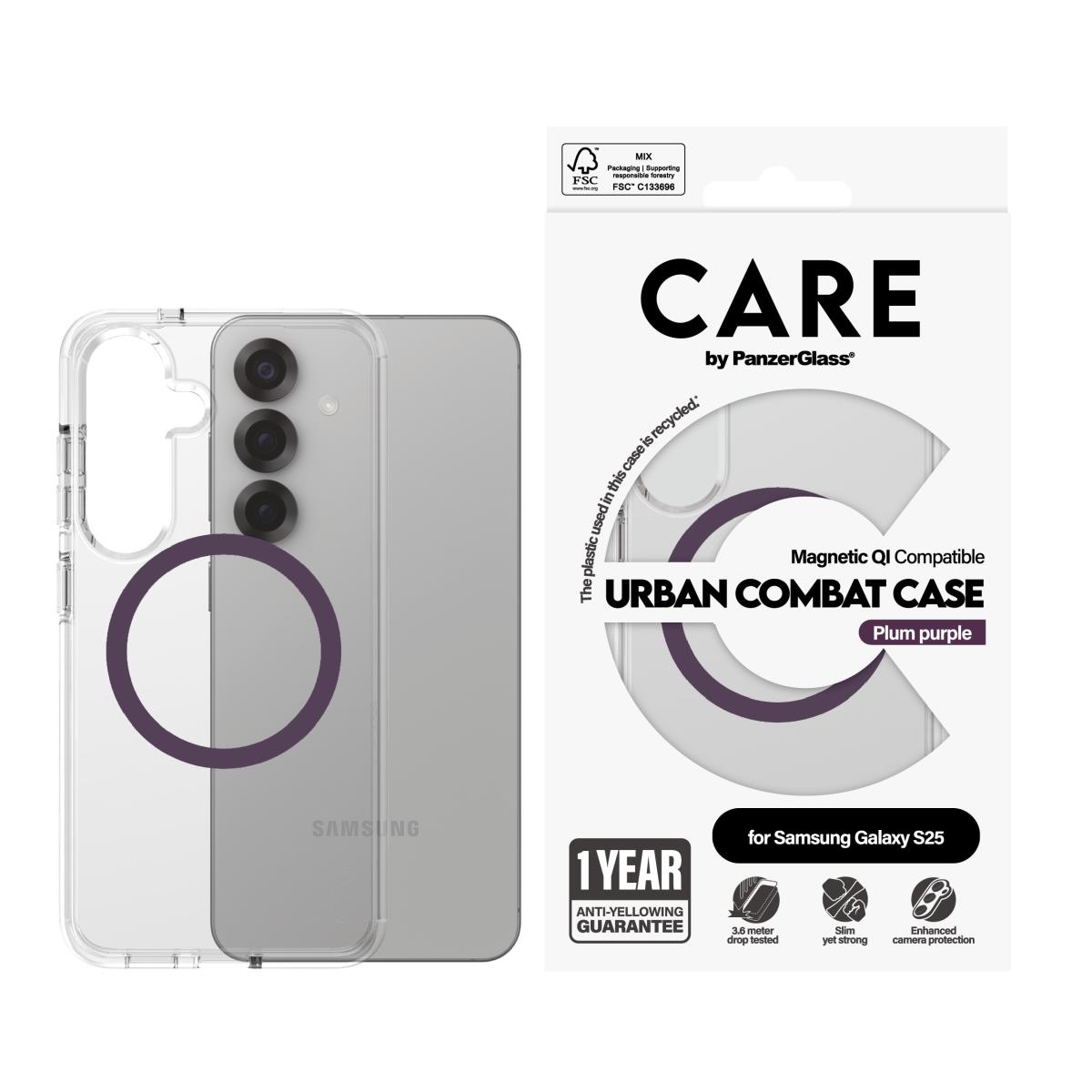 CARE by PanzerGlass Flagship Case Transparent Urban Combat with Color2 QI Compatible Samsung S25