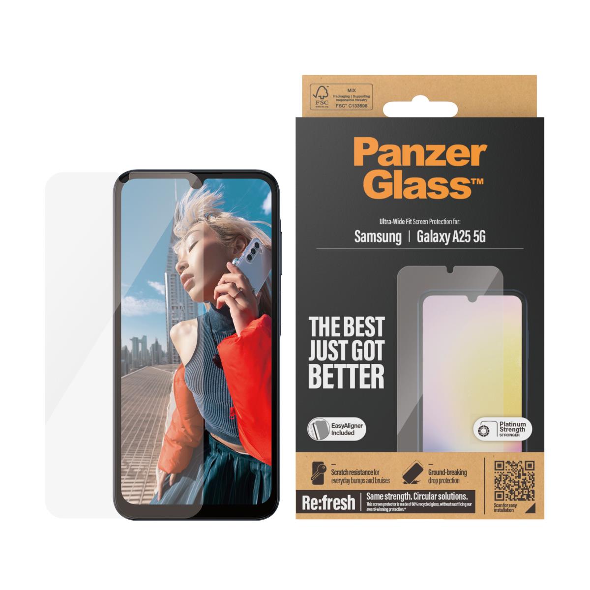 Screen Protector for Samsung Galaxy A25 5G Ultra-Wide Fit w. EasyAligner