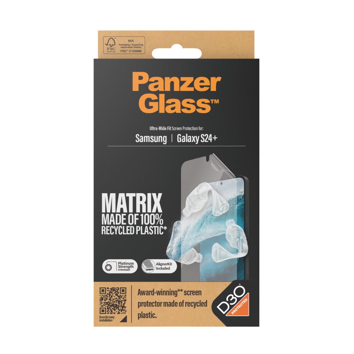 Screen Protector for Samsung Galaxy S 24 Plus rPET with D3O Ultra-Wide Fit With Applicator