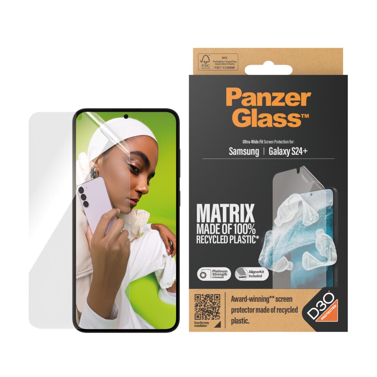Screen Protector for Samsung Galaxy S 24 Plus rPET with D3O Ultra-Wide Fit With Applicator