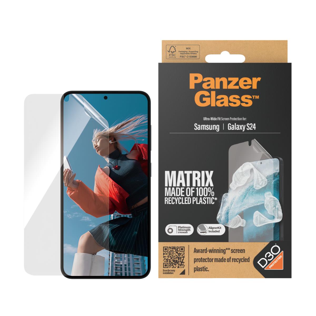 Screen Protector for Samsung Galaxy S 24 rPET with D3O Ultra-Wide Fit With Applicator