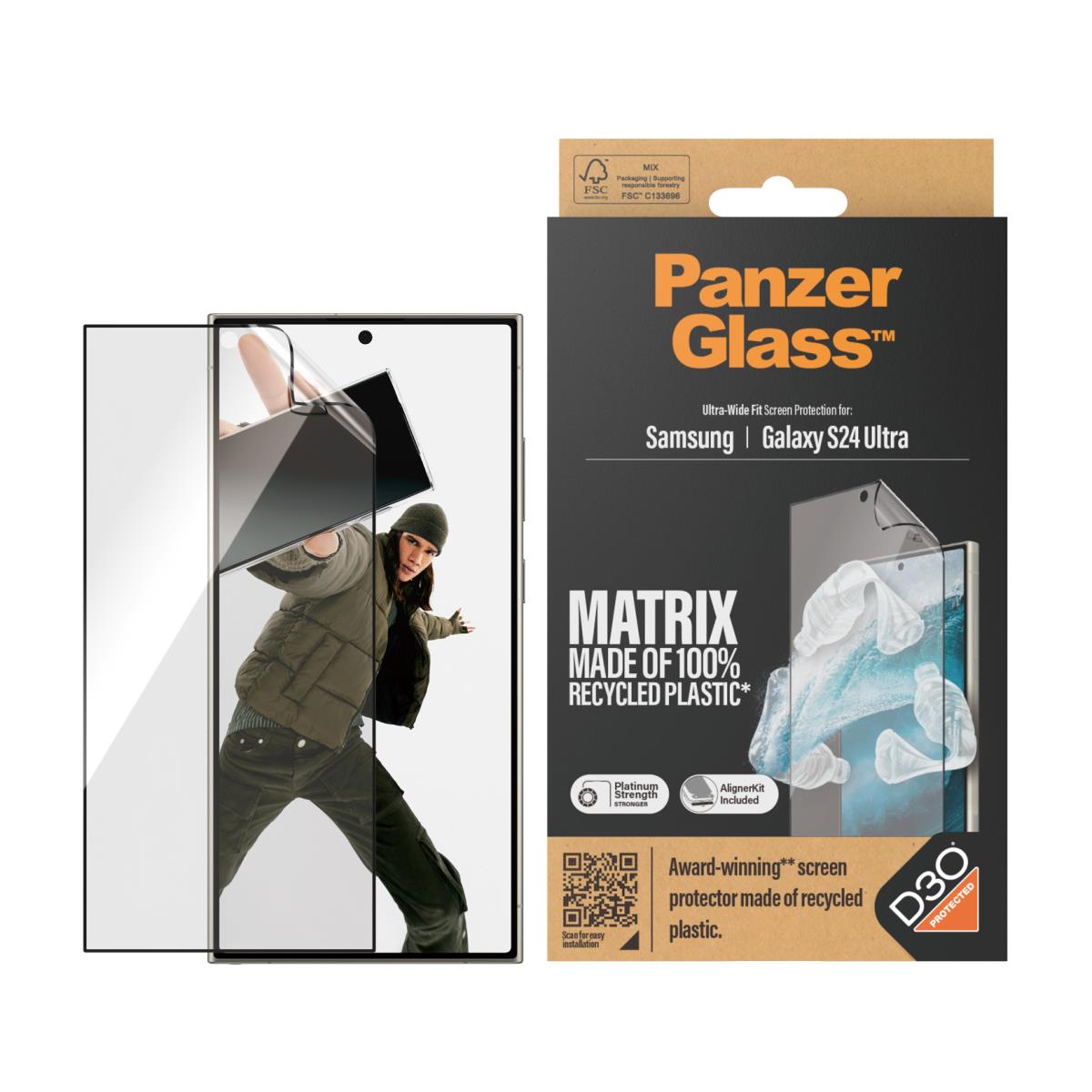 Screen Protector for amsung Galaxy S 24 Ultra rPET with D3O Ultra-Wide Fit With applicator