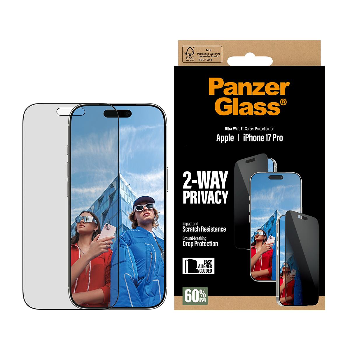 Privacy Screen Protector Ultra-Wide Fit - Clear - for iPhone 17 Pro