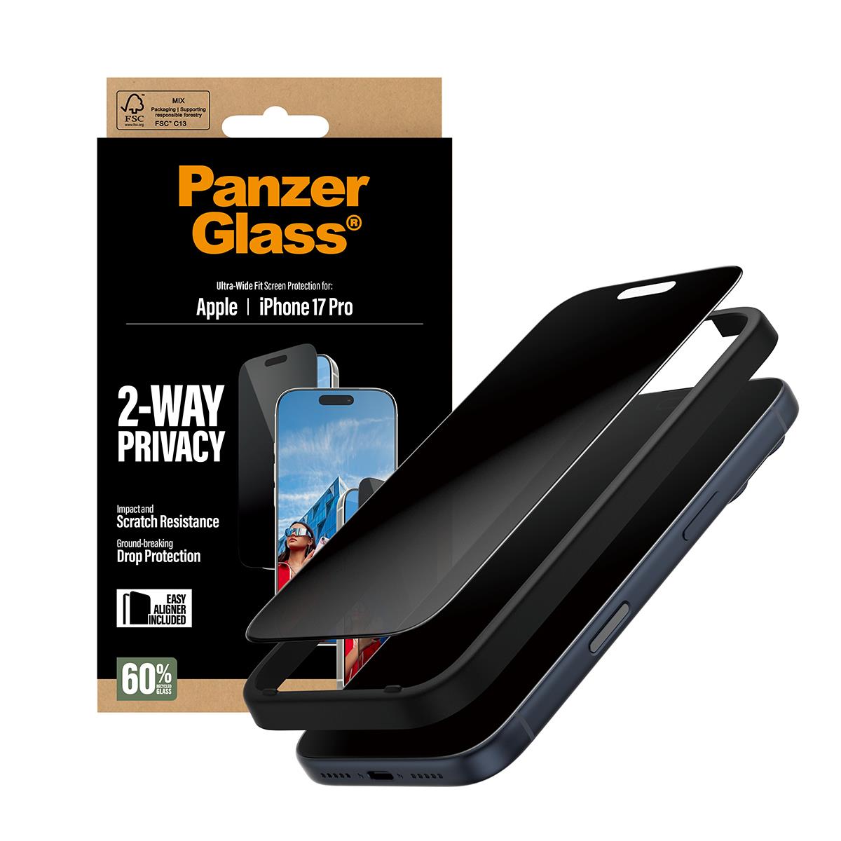 Privacy Screen Protector Ultra-Wide Fit - Clear - for iPhone 17 Pro