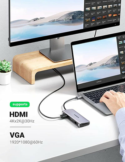 Interface Hub USB-C naar HDMI+3xUSB 3.0 A+VGA+RJ45 Gigabit+SD/TF+Aux 3.5mm+PD