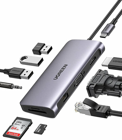 Interface Hub USB-C naar HDMI+3xUSB 3.0 A+VGA+RJ45 Gigabit+SD/TF+Aux 3.5mm+PD