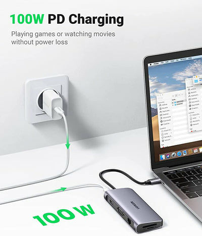 Interface Hub USB-C naar HDMI+3xUSB 3.0 A+VGA+RJ45 Gigabit+SD/TF+Aux 3.5mm+PD