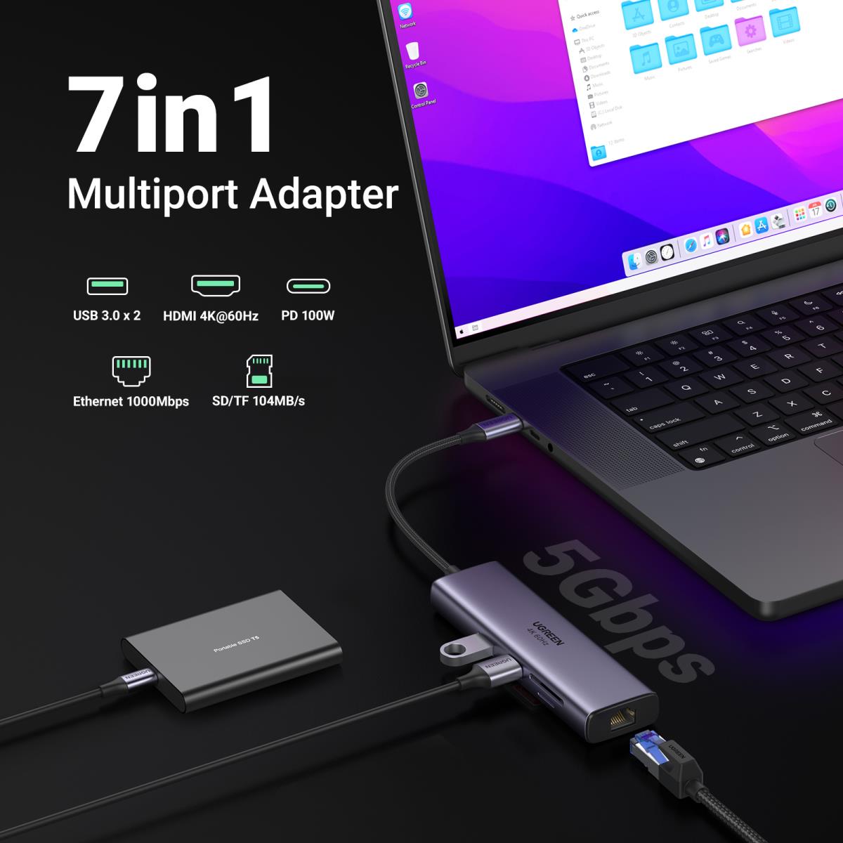 7-in-1 4K HDMI USB C Hub