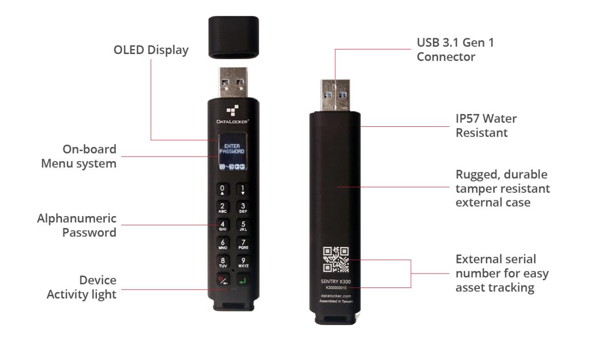 Sentry K300 - 64GB USB Stick - USB 3.1 - Encrypted