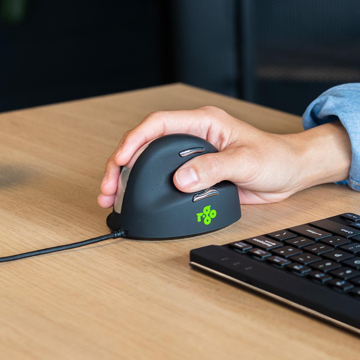He Rgohe Right-handed Ergonomics Mouse (5-button, 3400dpi, USB) Black-silver
