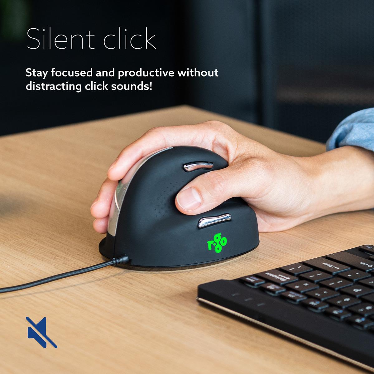 He Rgohe Right-handed Ergonomics Mouse (5-button, 3400dpi, USB) Black-silver