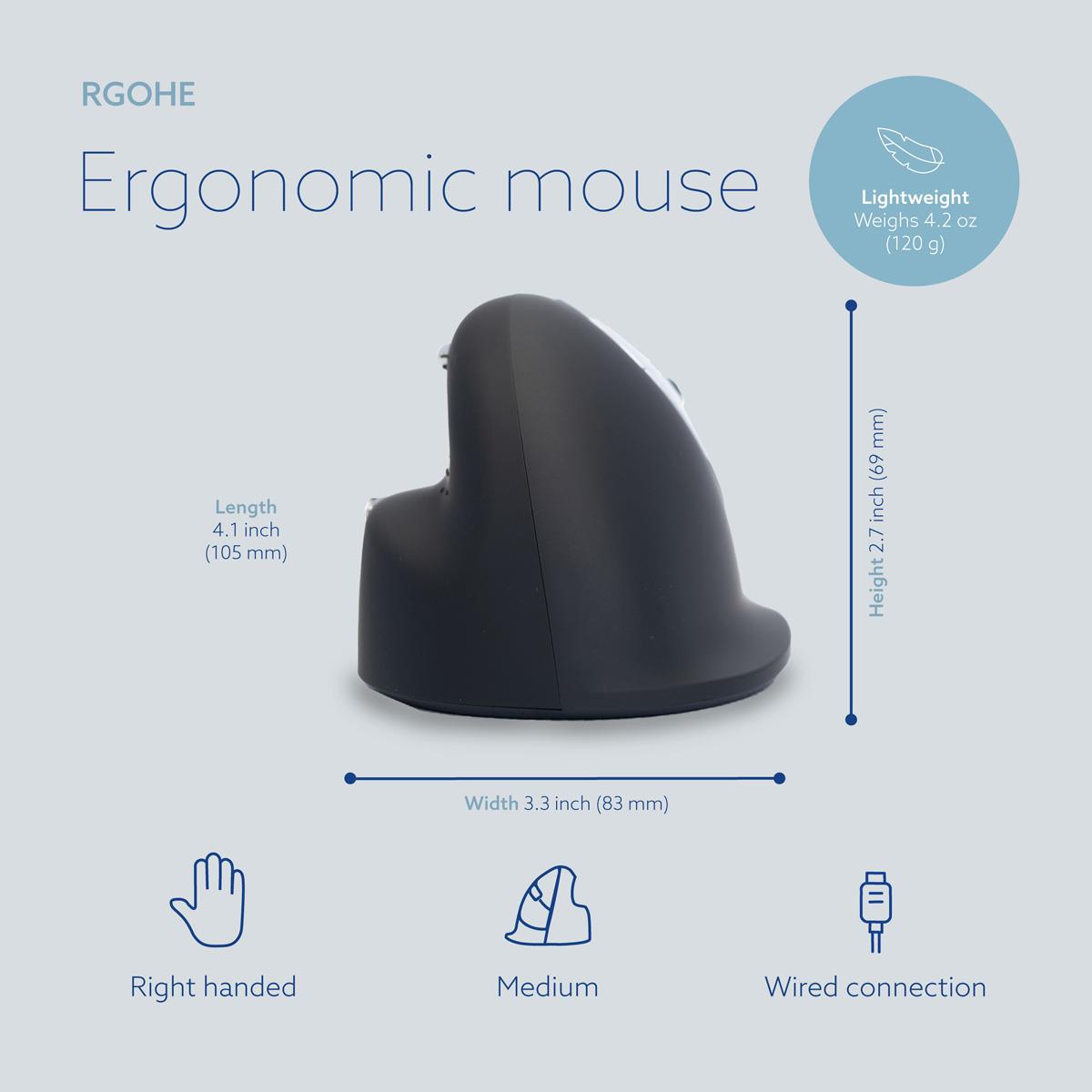 He Rgohe Right-handed Ergonomics Mouse (5-button, 3400dpi, USB) Black-silver