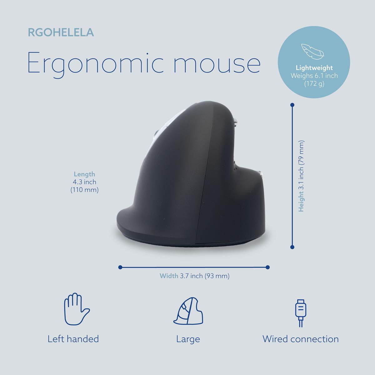 He Ergonomic Mouse - Left Handed - Large - Wired