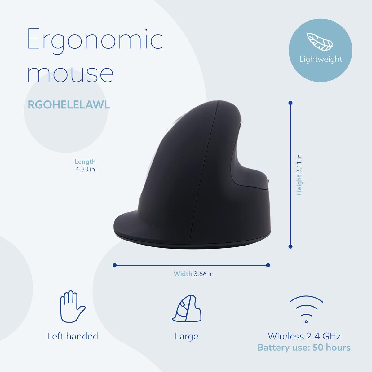 He Ergonomic Mouse - Left Handed - Large - Wireless