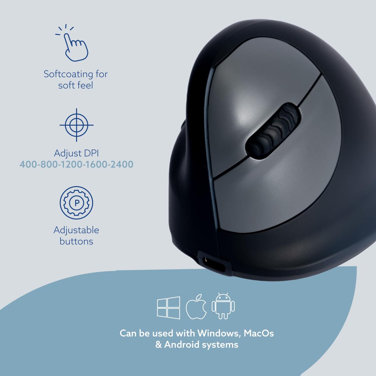 He Ergonomic Mouse - Left Handed - Large - Wireless