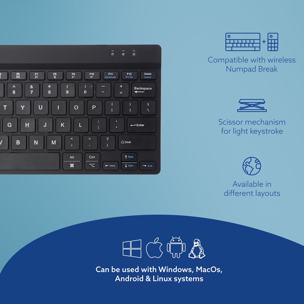Compact Break Ergonomic - Keyboard - Wireless - Black - Qwerty Us