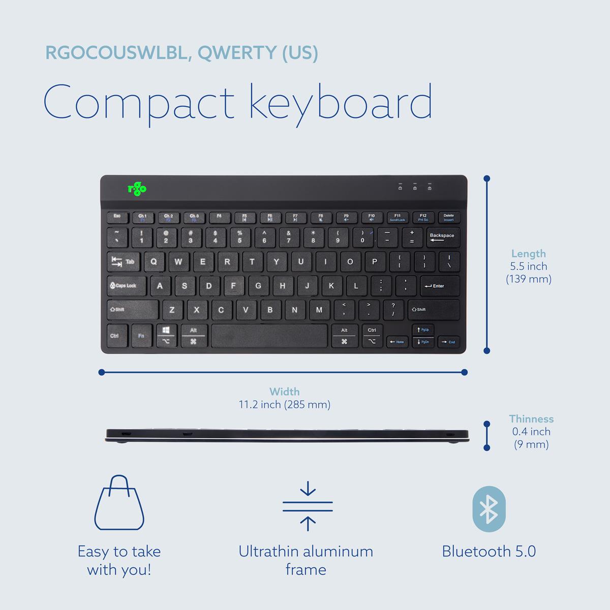 Compact Break Ergonomic - Keyboard - Wireless - Black - Qwerty Us
