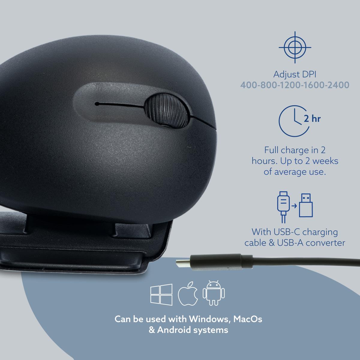 R-go Twister Ambidextrous Ergonomic Mouse - Wired/wireless Bluetooth