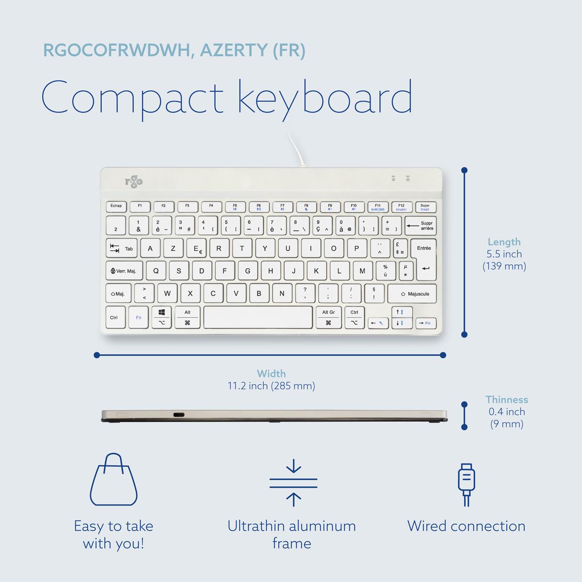 Compact Break Ergonomic - Keyboard - Wired - White - Azerty French