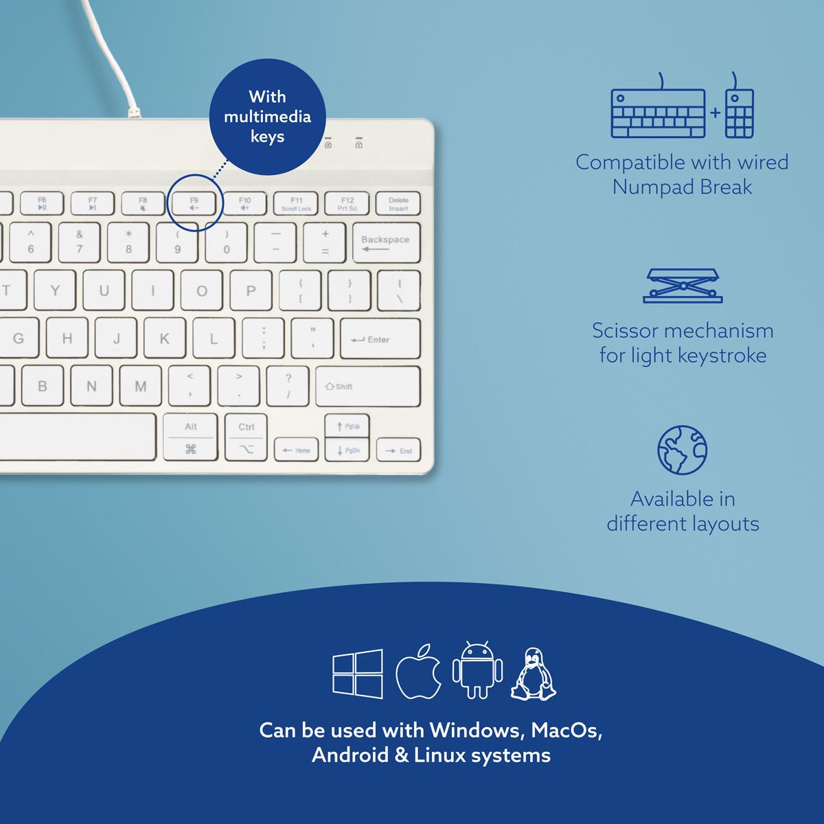 Compact Break Ergonomic - Keyboard - Wired - White - Qwerty Us