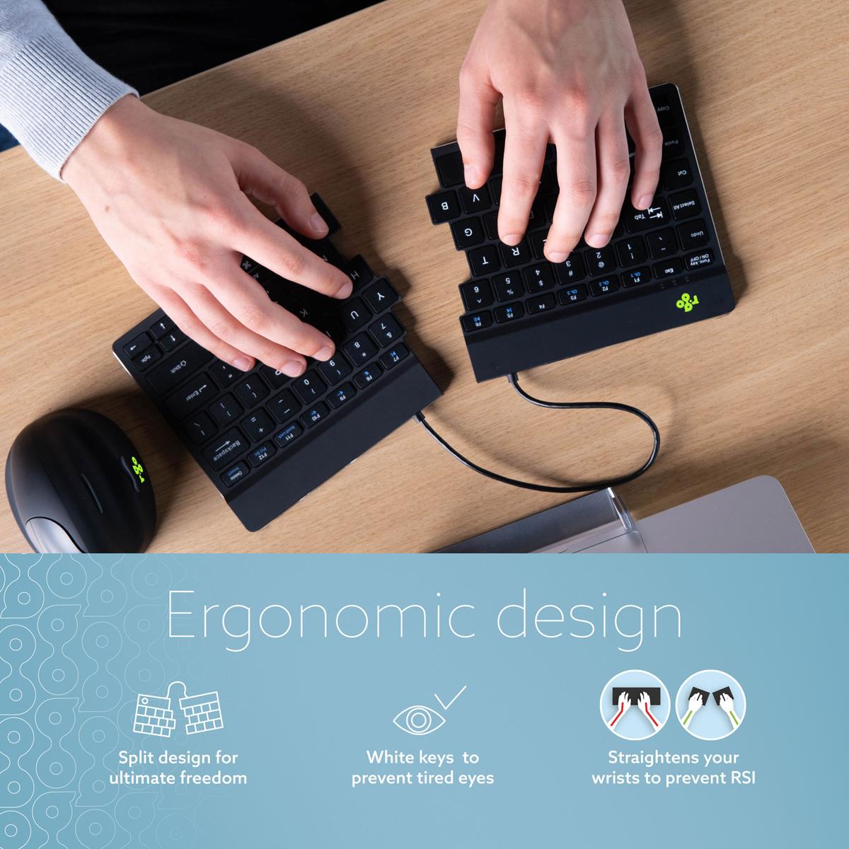 Split Break Ergonomic - Keyboard - Wireless - Black - Qwerty Us