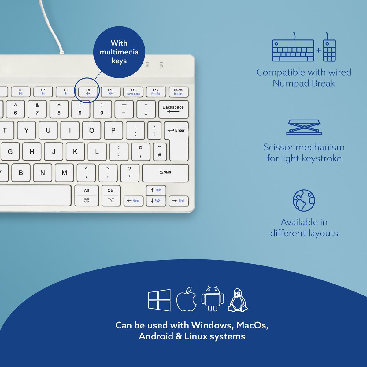 Compact Break ergonomic - Keyboard - Wired - White - Qwerty Uk